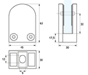 GH A1200-S Morsetto Semitondo Con Perno Di Sicurezza Rimovib. B.45 H.63mm