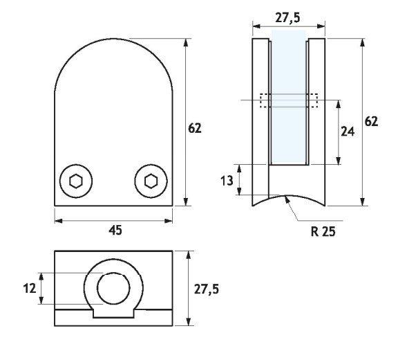 GH HC04 Morsetto Semitondo Con Base Raggiata D.50mm) B.45 H.62mm