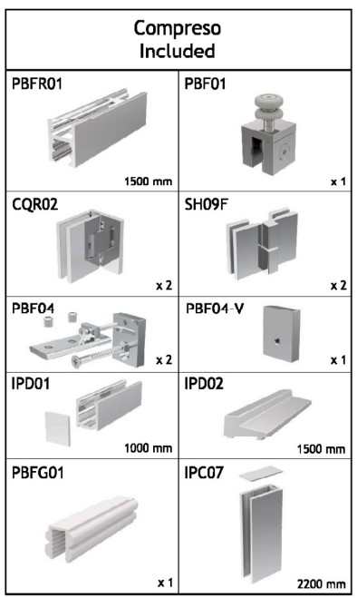 GH PLK02-DX Pbf-Plio - Kit Completo Muro/Vetro Destro - L.1500mm