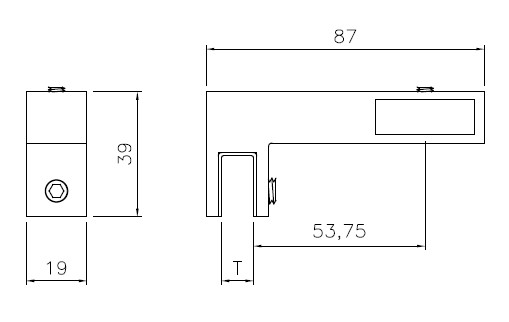 "T" Komad Za Pravokotno Prečko 3X1cm Črn