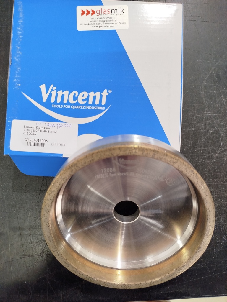 Lončasti Diam Brus 150x35x25 B=8x8 A=6° Gr120B6 ex-D0910EA150356